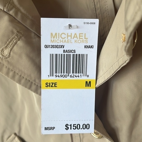 Brand New Michaels Kors Khaki Drawstring Waist Button Up Jacket Neutral Casual - Picture 6 of 16